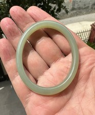 Natural Hetian Jade Oval Bangle Bracelet Slim Beauty Bar Light Cyan Small 54mm picture