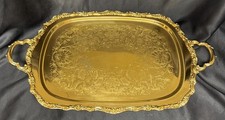 International Silver Large 24k Gold-Plated Tray, Footed, 25”x15”, 7+lbs, 1972 picture