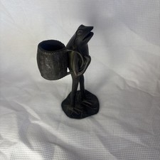 Vintage Bronze Metal Frog Spill Holder Vase Figurine With Basket Beautiful 🤩 picture
