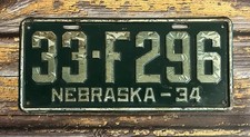 1934 Nebraska License Plate Jefferson County 33-F296 picture