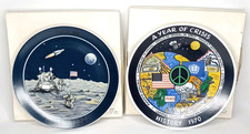 First Men On The Moon Year In Crisis Collector's Plate With Box Set Of 2 Vintage picture