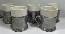5 Vintage Wilton Armetale Pewter Coffee Mugs with Ceramic Inserts Nice picture