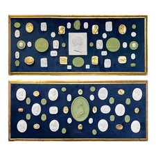 #1040 Pair of Vintage Grand Tour Revival Adams Style Gilt & Plaster Intaglio in  picture