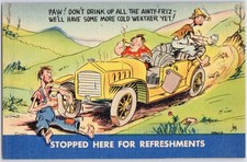 VINTAGE MWM STOPPED HERE FOR REFRESHMENTS CAR ANTIFREEZE COMIC POSTCARD PD picture