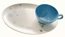 Vintage MCM Atomic Stars LENOX WARE Oval Melanie Snack Set 6 Turquoise 60s picture