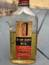 Vintage 3 in One Oil Glass Bottle 6 oz. Bottle Size SOME ORIGINAL CONTENT picture