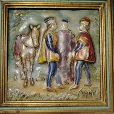 Vintage Italian Framed 3D Ceramic Wall Plaques picture