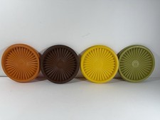 Vintage Tupperware Servalier Lids Lot of 4 Harvest Tones Replacement Seal 812 picture