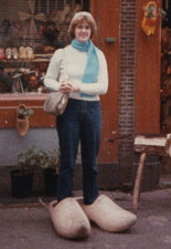 1970s Pretty Woman Posing Giant Wooden Dutch Clogs Shoes Holland Souvenir Shop picture