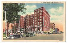 Elmira New York c1940's Mark Twain Hotel, vintage car picture