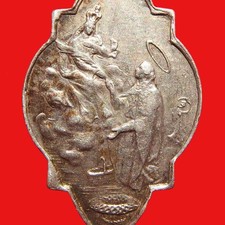 LARGE APPARITION OF THE VIRGIN TO ST JULIAN MEDAL VINTAGE RELIGIOUS CHARM picture