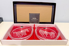 Vintage HOYA Crystal Horse Wine Coaster Set of 2 NIB Signed Intaglio MatchedPair picture