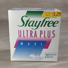 1991 Stayfree New Ultra Plus Maxi 20 Ultrathin Pads Sealed Box Advertising Prop picture