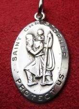 WWII Chaplains Vintage Dog Tag Chain Worn Sterling Silver St Christopher Medal picture