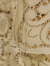 82”x62” Vintage 1930s Rose Lace Tablecloth - Cream Cottagecore Banquet Topper picture