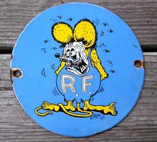 VTG PORCELAIN ENAMEL RAT FINK DRAG RACING HOT ROD MASCOT DOOR PLATE SIGN picture