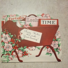 Vintage Cheery Wishes die cut Get Well Mag Basket of Wishes Greeting Card picture