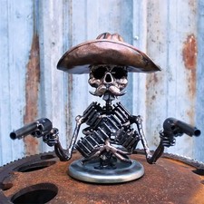Handmade Resin Skull Gunslinger Cowboy Skeleton Car Hood Ornament New Sculpture picture