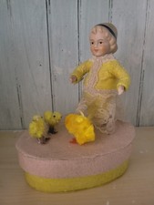 Felt Easter Girl Child Porcelain Folk Art Egg Chicks Decor Pink Yellow 7