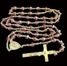Vintage Amethyst Purple Lampwork Glass Bead 22.5 Inch Sterling Silver Rosary picture