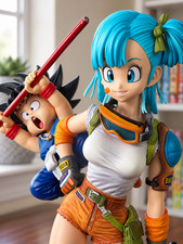 Dragon Ball Bulma with Kid Goku Figure 25cm 9.8in Anime Statue Collectible Gift picture