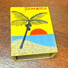 VTG Jamaica Souvenir Matchbox Yellow Palm Tree Sunset Scene Jamaican Design picture