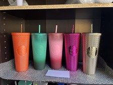 Starbucks LOT Of 5 Studded Bling Cups Pearl Orange, Mint, Blush, Sangria, & Gold picture