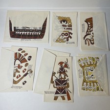 6 Vintage Peru Hand Painted Art Cards J Salomon Julie 1979 Moche Chavin Pottery picture