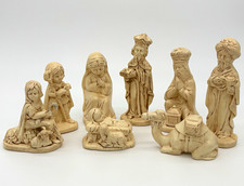Vintage 1984 Signed Ceramic Nativity Set 8 Pc Monochromatic Ivory Cream G-299 picture