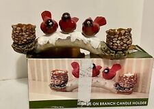 Cardinals on a branch. Candle holder injected mold 3 life-like cardinals NOS picture