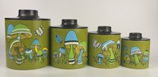 Vintage Ransburg Mushroom Canister Set 4 Olive Green Metal Kitchen Canisters USA picture