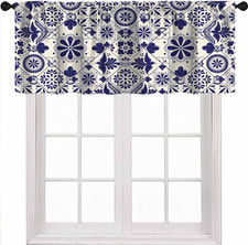 Mexican Talavera Valance Curtains, Retro Traditional Mexico Floral Bird Folk Art picture