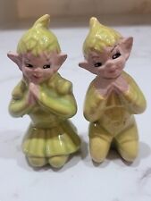 Vtg Ceramic Elves Lot of 2 Figurines Yellow 50s Gilner Pixies Mid Century Read picture