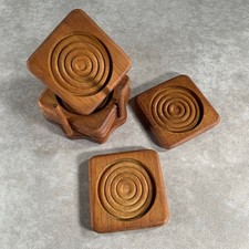 Vintage 90's Goodwood Teakwood Coasters Rustic Barware picture