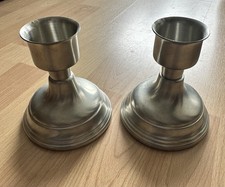 Pair Vtg 60s Preisner Pewter Dual Taper or Tealight Candle Holders #2050 picture