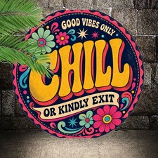 Stay Groovy Metal Sign Rustic Circular Retro Wall Plaque 8x8 picture
