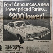 Vintage 1970 Ford Torino Newsprint Ad 250 CID Six - Motor Trend Car Of The Year picture