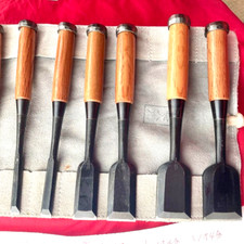 Hidari Hisasaku Oire Nomi Japanese Bench Chisels 2nd Ikegami Takanobu Set of 7 picture