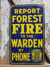 VINTAGE FIRE WARDEN PORCELAIN SIGN OLD US FOREST SERVICE PARK RANGER CAMPFIRE picture