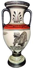 Art Pottery Vase Double Handled Black Cream Red Ancient Greek style Hand Made picture