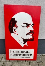 Vintage USSR Propaganda Plywood Poster Of  V. Lenin “Our Goal Is Communism” picture