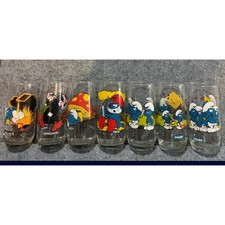 Vintage 1982 1983 Smurfs Glasses Lot Hardee's Wallace Berrie Peyo Set of 7 picture