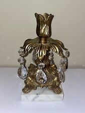 Antique MCM Engraved Brass Candle Holder Crystal Gemstone Marble Base picture