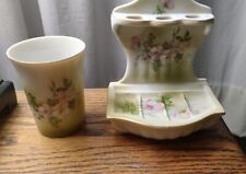 Nippon Soap Dish Toothbrush Holder & Glass Tumbler Wild Rose Pattern picture