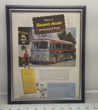 Vtg 1954 Print Ad in Frame Trailways Holiday Bus Transportation advertising Art picture