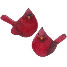 Red Cardinal Bird Figurines Set of 2 Hand Painted Resin Statue Christmas Decor picture