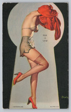 Mutoscope Card Peek A View Girl Risque Lingerie Undressing Red Dress a/s A6 picture