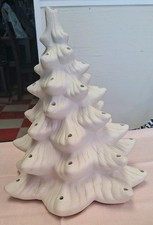 Vintage Unglazed Christmas Tree With Holes For Light Bulbs 10 inches unpainted  picture
