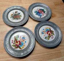 Set of 4 Vintage Mini Pewter Plates 4.25