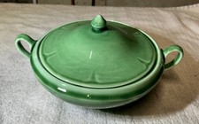 Vintage 1950s 1960s Green Celadon Crackle Glaze Covered Casserole Tureen Dish picture